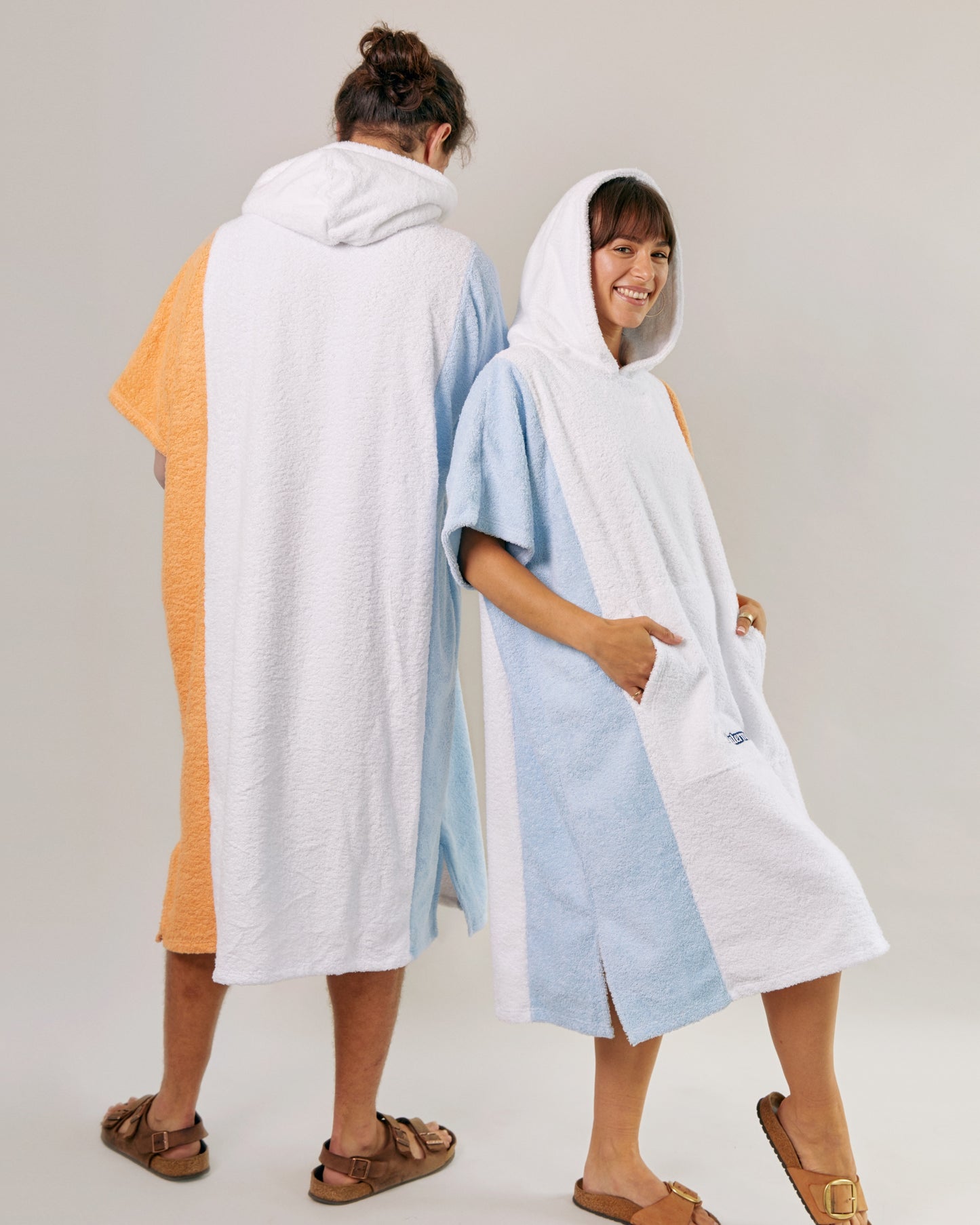 towel poncho blue white orange unisex