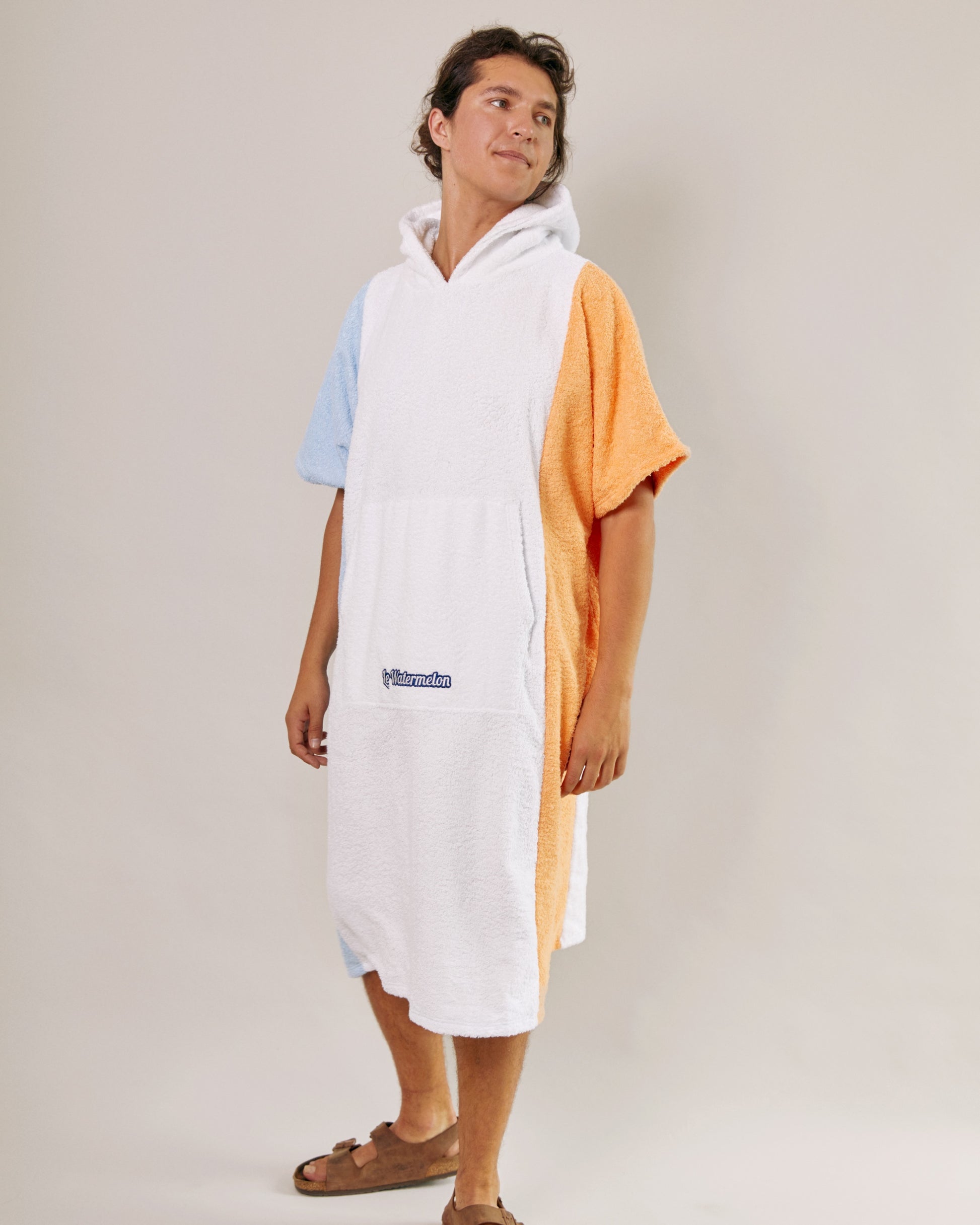 towel poncho blue white orange mens