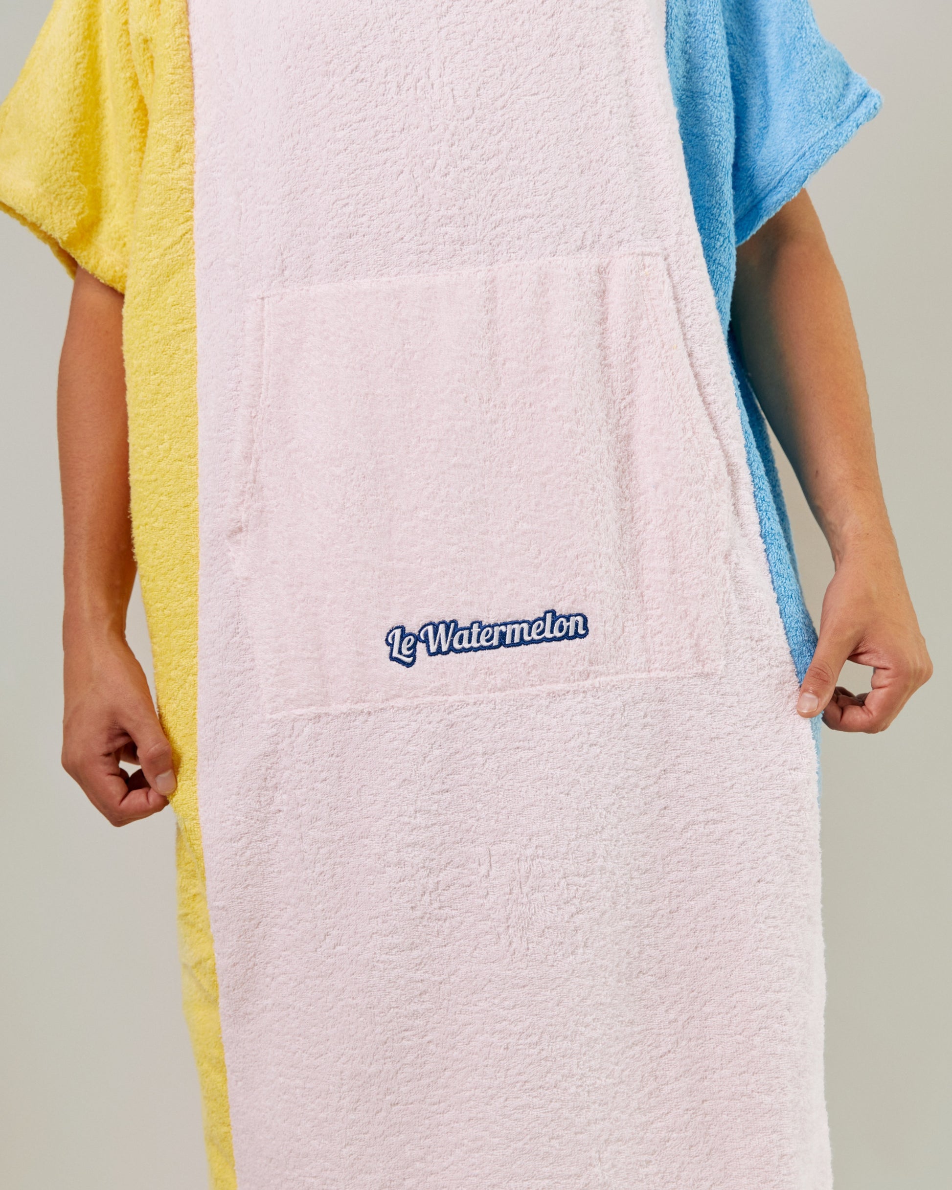 towel poncho yellow pink blue pouch